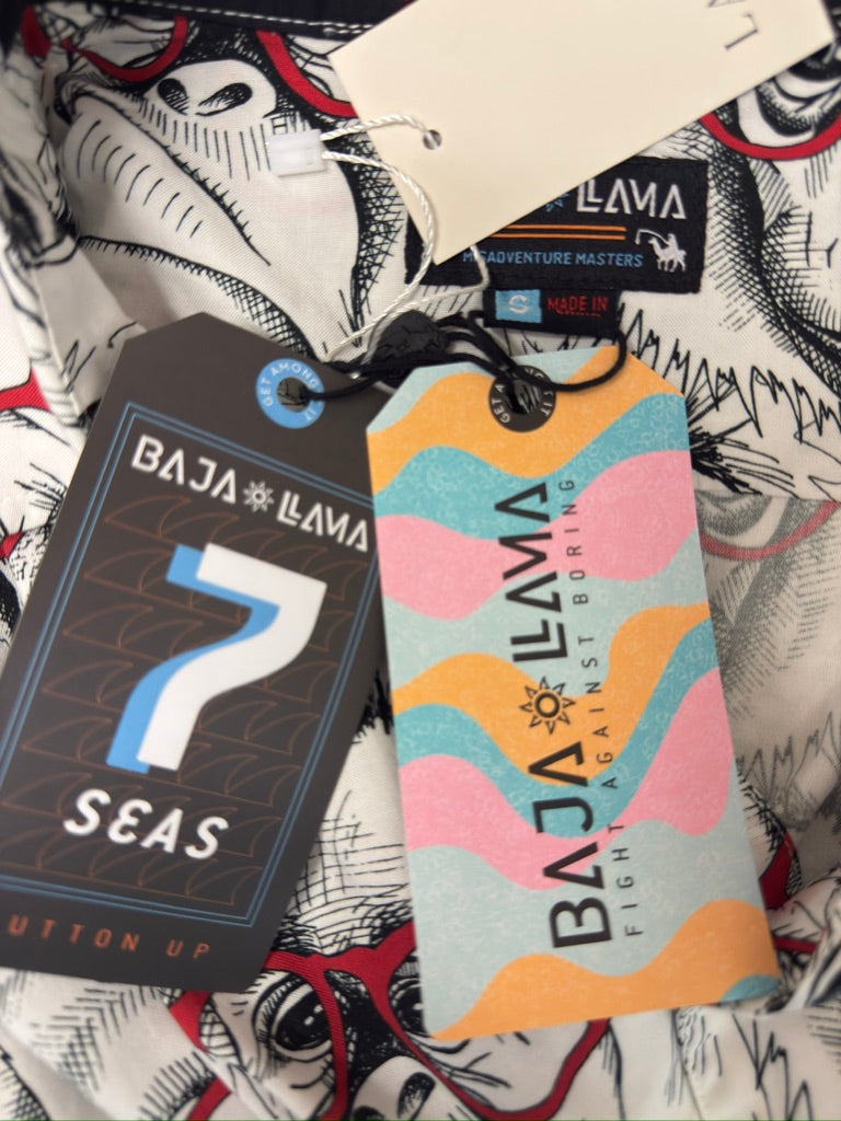 Baja Llama "Dr. Yessire" Men's Aloha Monkey Shirt. New With Tags. Resort Retail $85.00