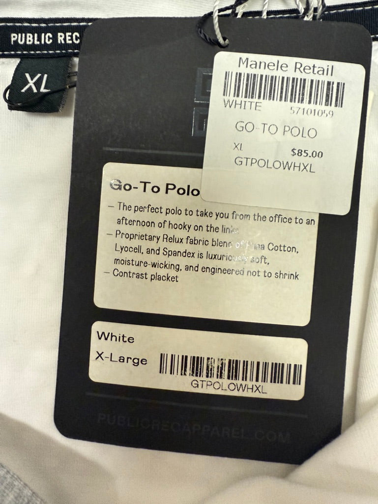 Public Record "Go-To Polo" Men's Shirt in White. New With Tags. Resort Retail $85.00