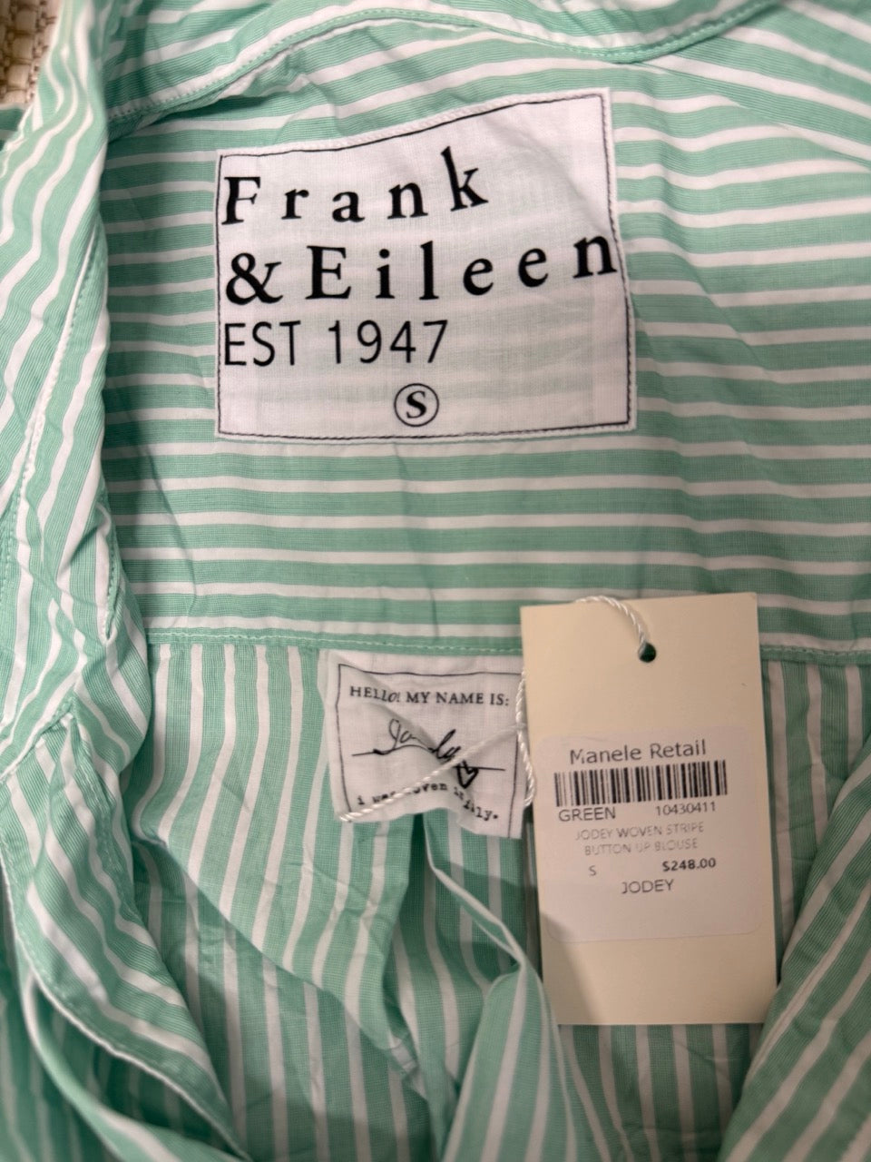 Frank & Eileen Green and White Striped Woven Button-Up Shirt