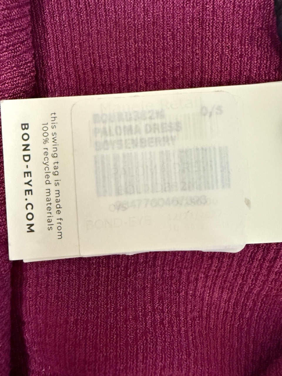 Bond-Eye “Paloma Dress” in Bosenberry— New with Tags. Resort retail $220