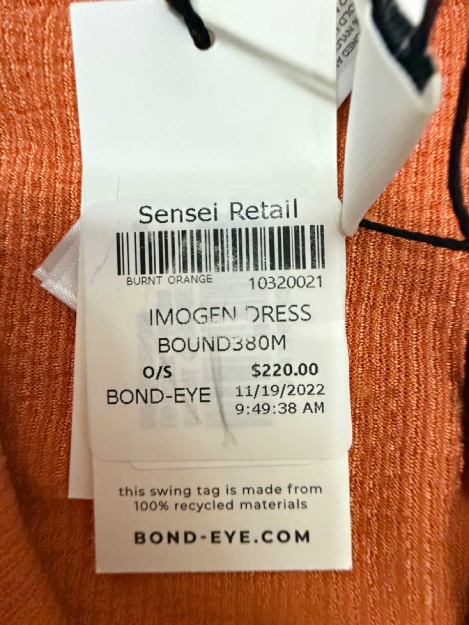 Bond-Eye "Imogen” Dress in Burnt Orange— New with Tags. Resort retail $220.00