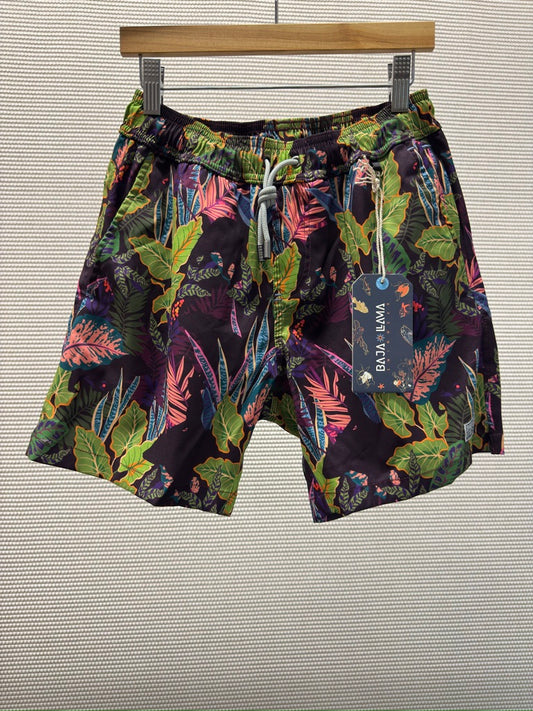 Baja Llama “I'm Freaking Out Man” Stretch Swim Trunks — Tropical Multi-Color Print —New With Tags. Resort Retail: $88