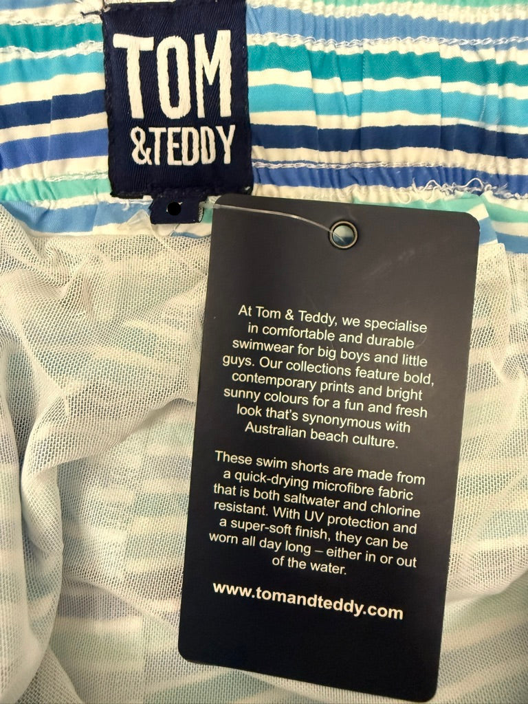 Tom & Teddy Men’s Blue & Aqua Stripe Swim Trunks New With Tags-Resort Retail $138.00