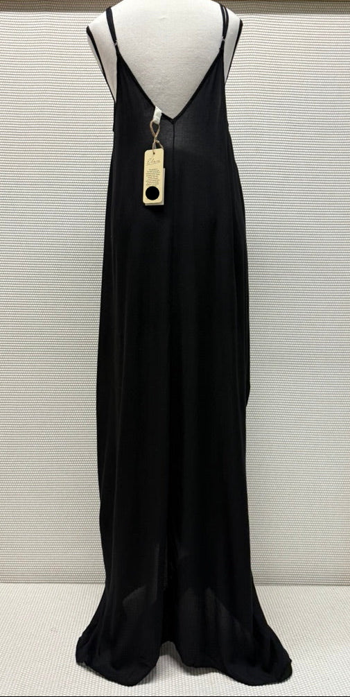 Elan Black V-Neck Maxi Slip Dress New with Tags-Resort Retail: $128