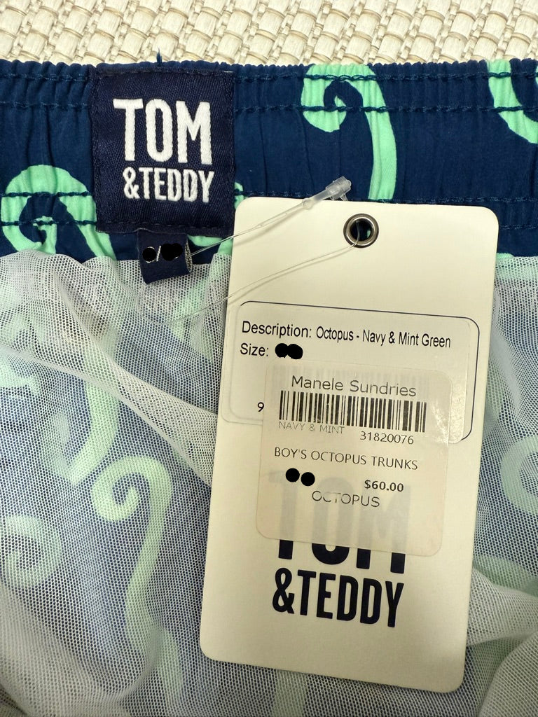 Tom & Teddy Boys Navy & Mint Octopus Swim Trunks New With Tags-Resort Retail $60
