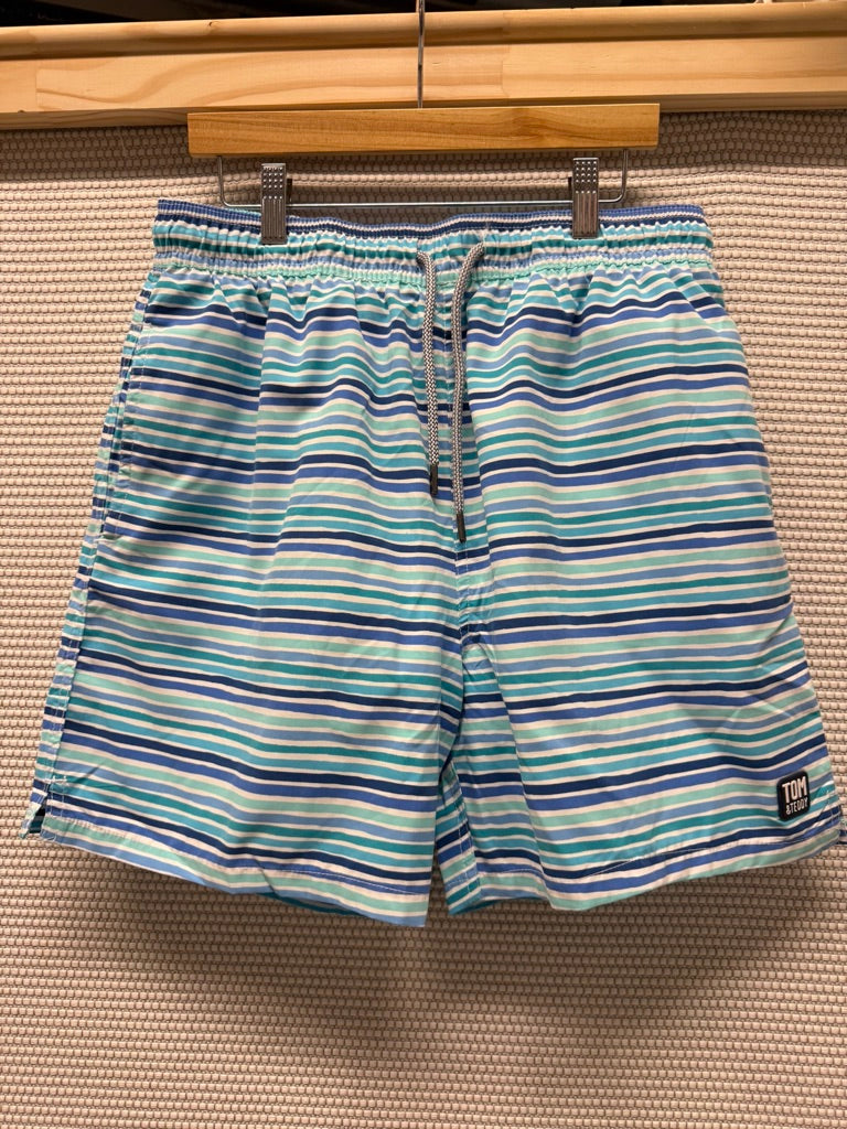 Tom & Teddy Men’s Blue & Aqua Stripe Swim Trunks New With Tags-Resort Retail $138.00