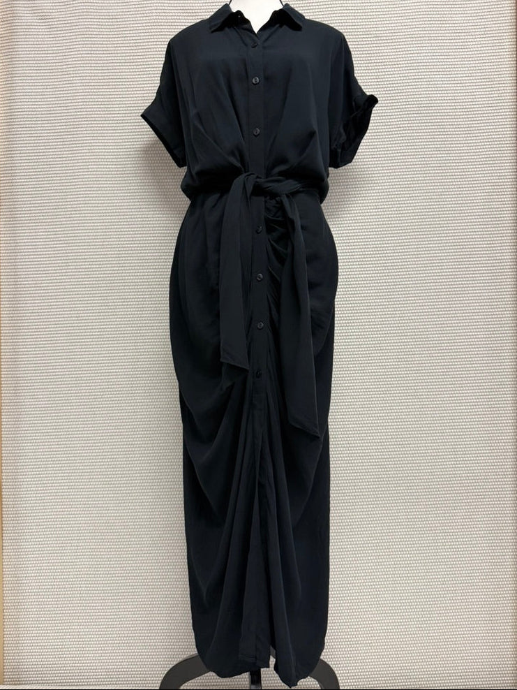 L*Space Black Short Sleeve Button-Front Maxi Dress New With Tags-Resort Retail $178.00