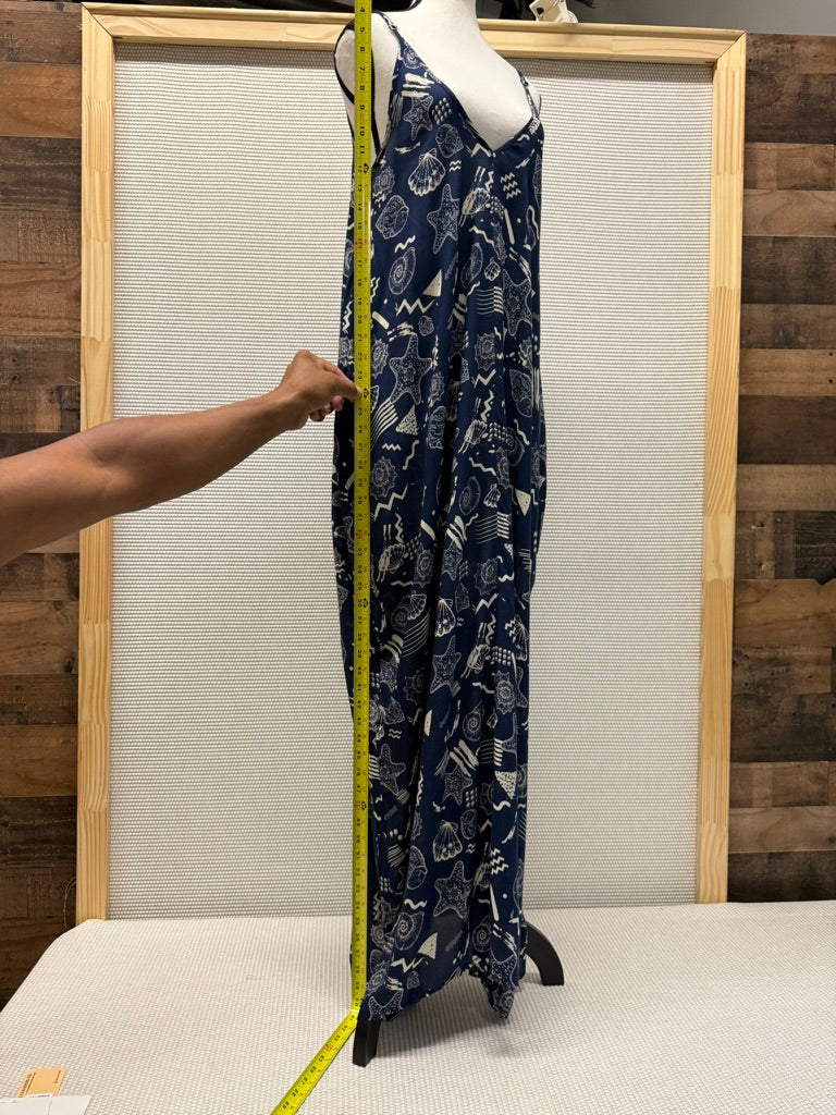 Elan Navy Coastal Print Maxi Cover-Up Dress New With Tag-Resort Retail: $65.00