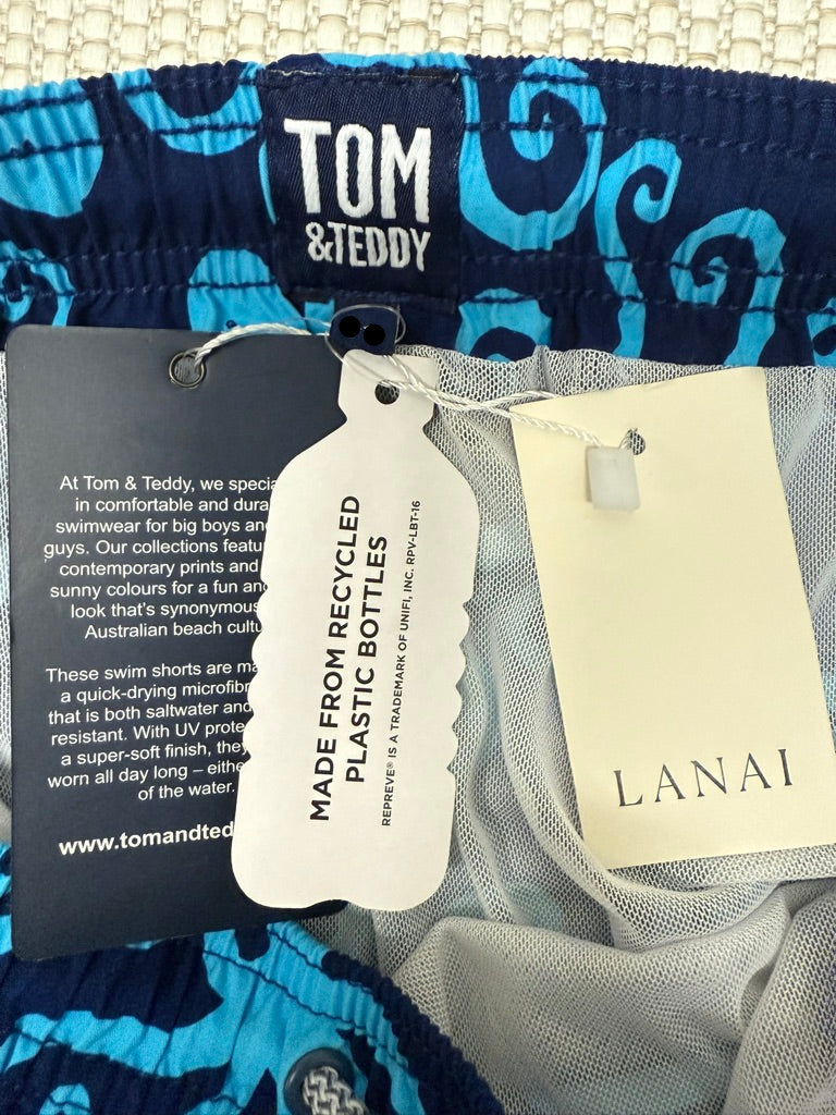 Tom & Teddy Boys Navy & Aqua Octopus Swim Trunks New With Tags-Resort Retail $60