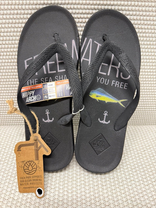 Freewaters "Friday Mahi Mahi Print" Men's Rubber Sandal in Black. New With Tags. Resort Retail $32.00
