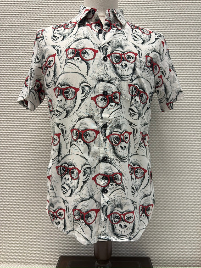 Baja Llama "Dr. Yessire" Men's Aloha Monkey Shirt. New With Tags. Resort Retail $85.00