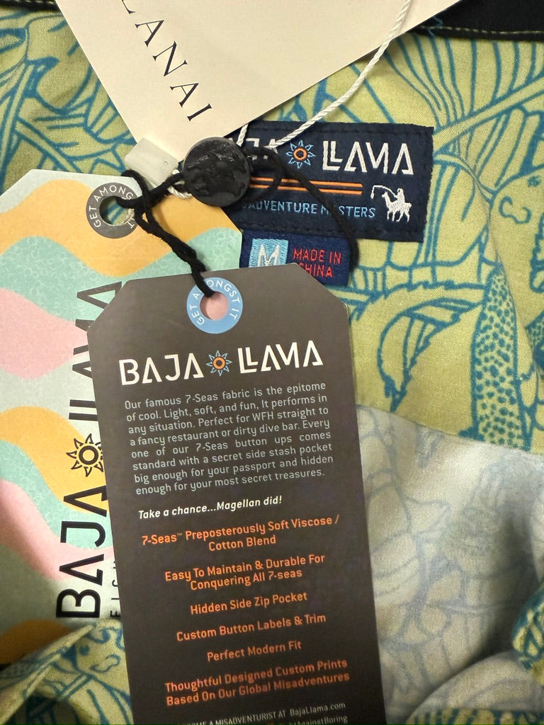 Baja Llama "Too The Death" Men's Aloha Shirt. New With Tags. Resort Retail $79.00