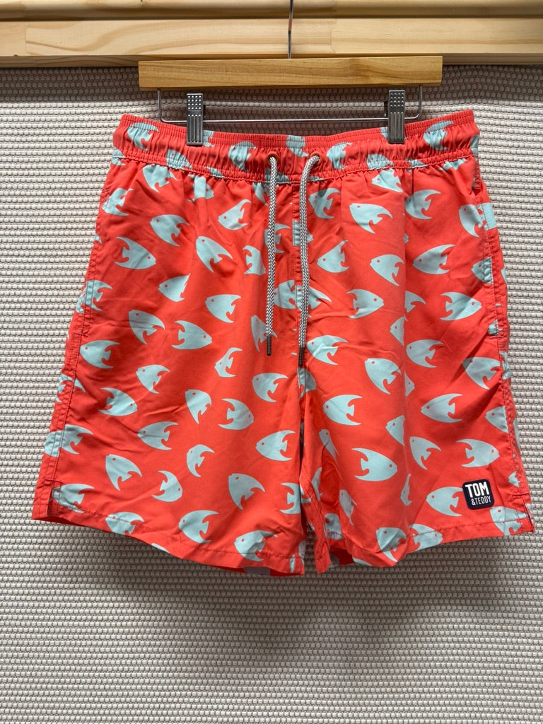 Tom & Teddy Men’s Coral & Aqua Fish Print Swim Trunks New With Tag-Resort Retail $138