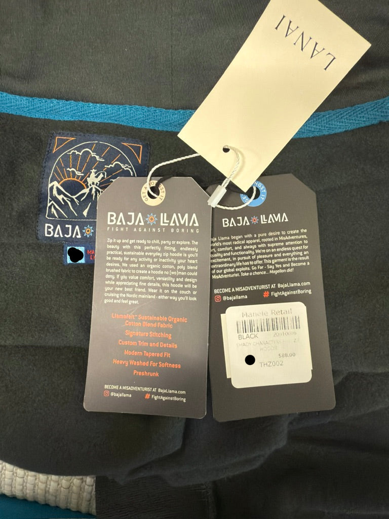 Baja Llama "Shady Characters" Men's Full Zip Hoodie - New With Tags. Resort Retail $88.00
