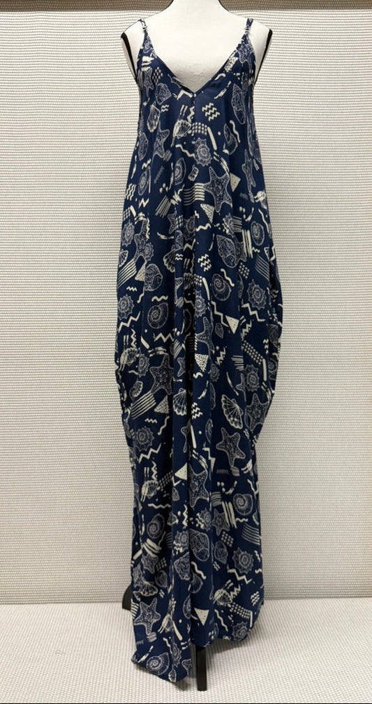 Elan Navy Coastal Print Maxi Cover-Up Dress New With Tag-Resort Retail: $65.00