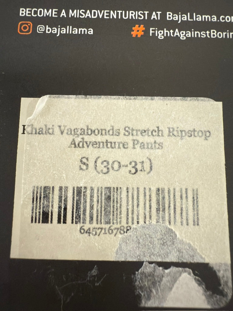 Baja Llama "Khaki Vagabond" Men's Stretch Ripstop Adventure Pants. New With Tags. Resort Retail $89.00