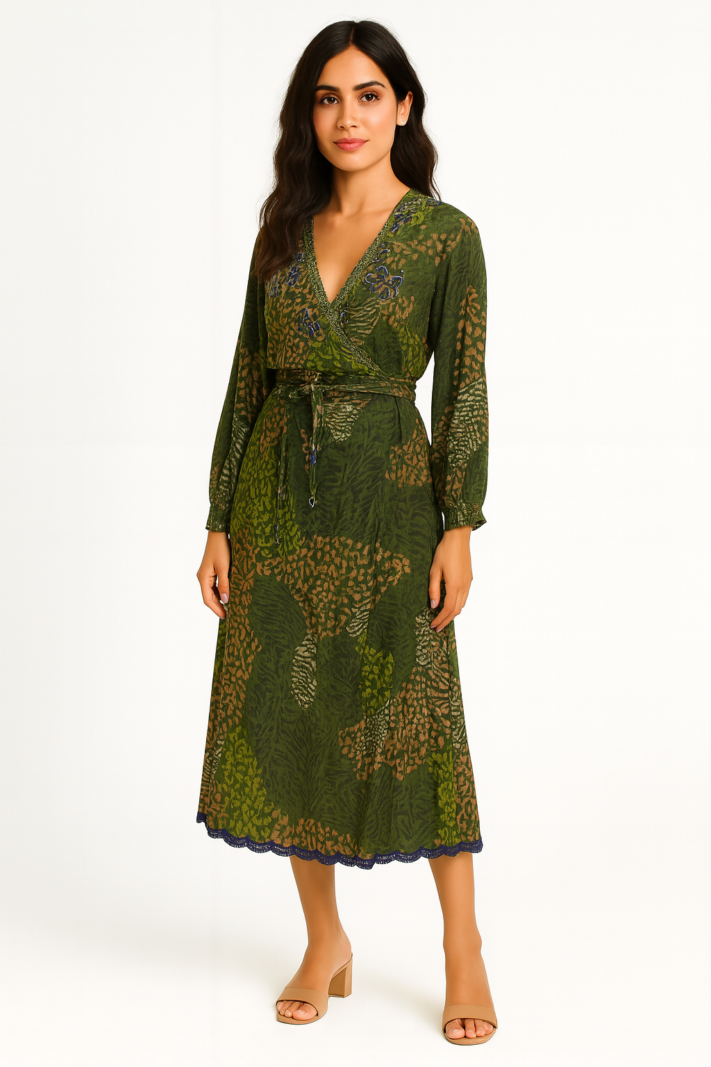 Dora Wrap Dress - Green Animal Print