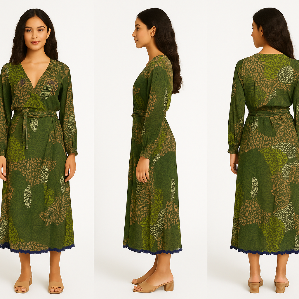 Dora Wrap Dress - Green Animal Print