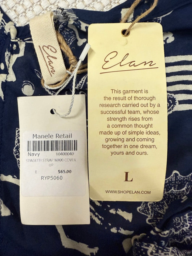 Elan Navy Coastal Print Maxi Cover-Up Dress New With Tag-Resort Retail: $65.00