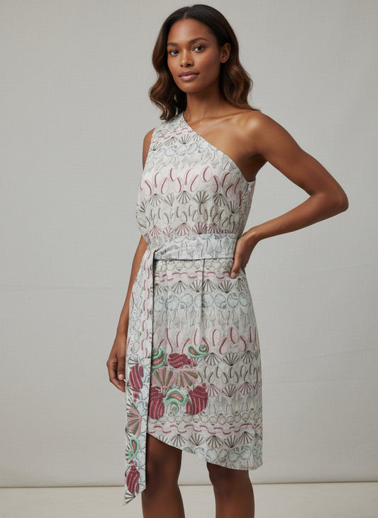 Demeter Off Shoulder Mini Dress - Aqua Sea Shells