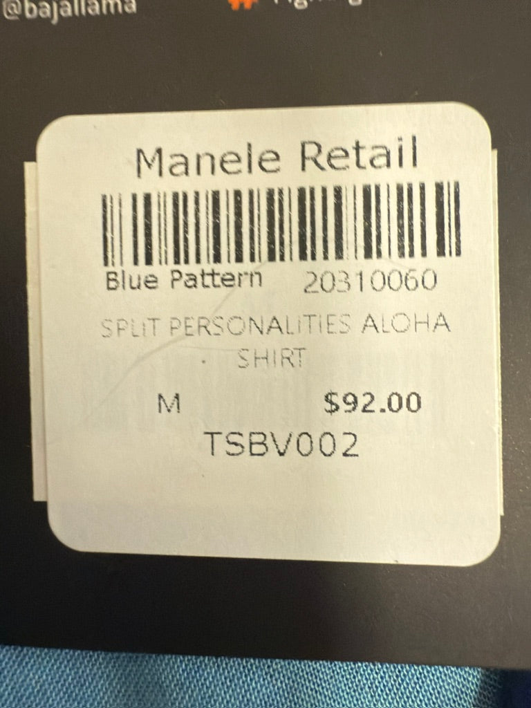 Baja Llama  "Split Personalities" Men's Aloha Shirt. New With Tags. Resort Retail $92.00