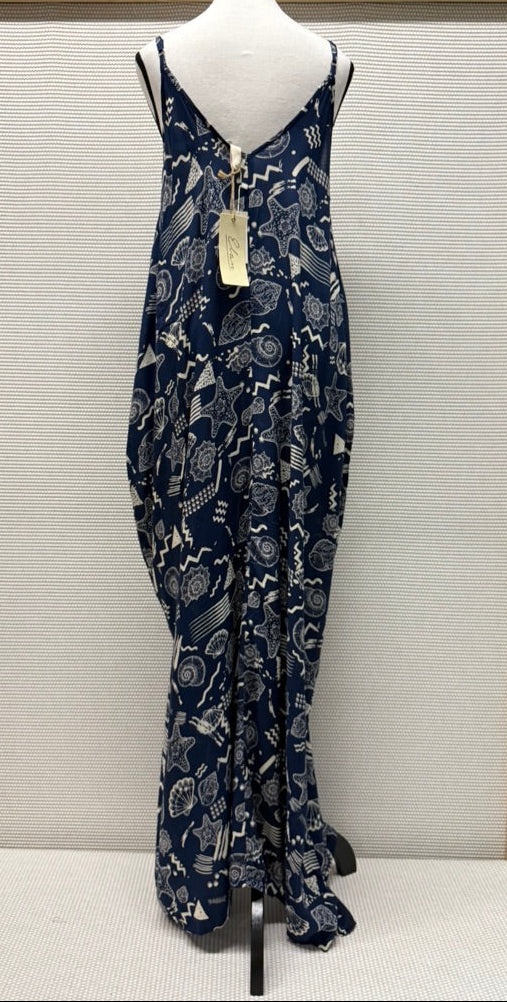 Elan Navy Coastal Print Maxi Cover-Up Dress New With Tag-Resort Retail: $65.00