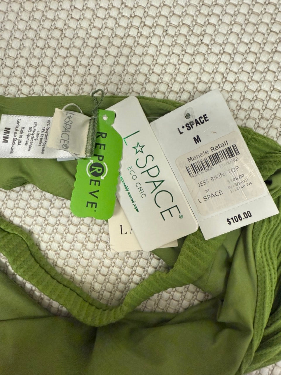 L*Space Jess Tropical Green Bikini Top New With Tags