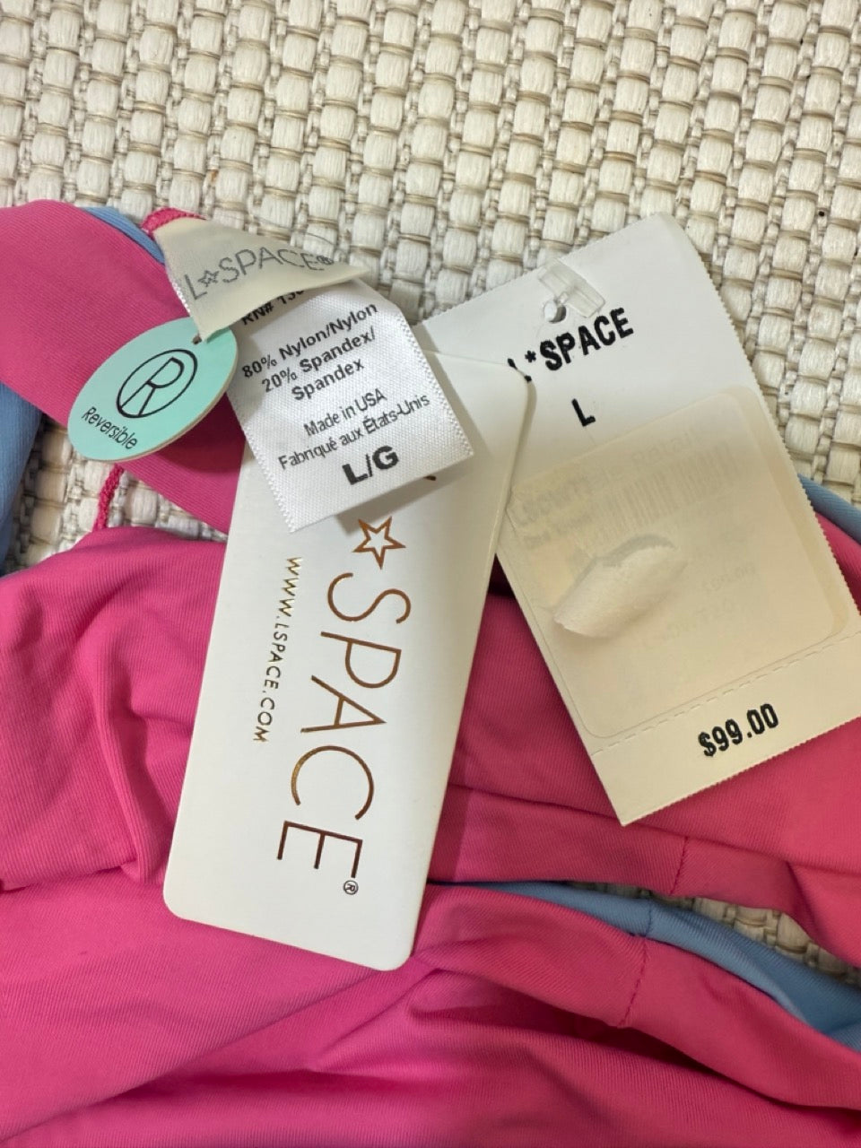 L*SPACE Reversible Bikini Top Blue & Pink New With Tags