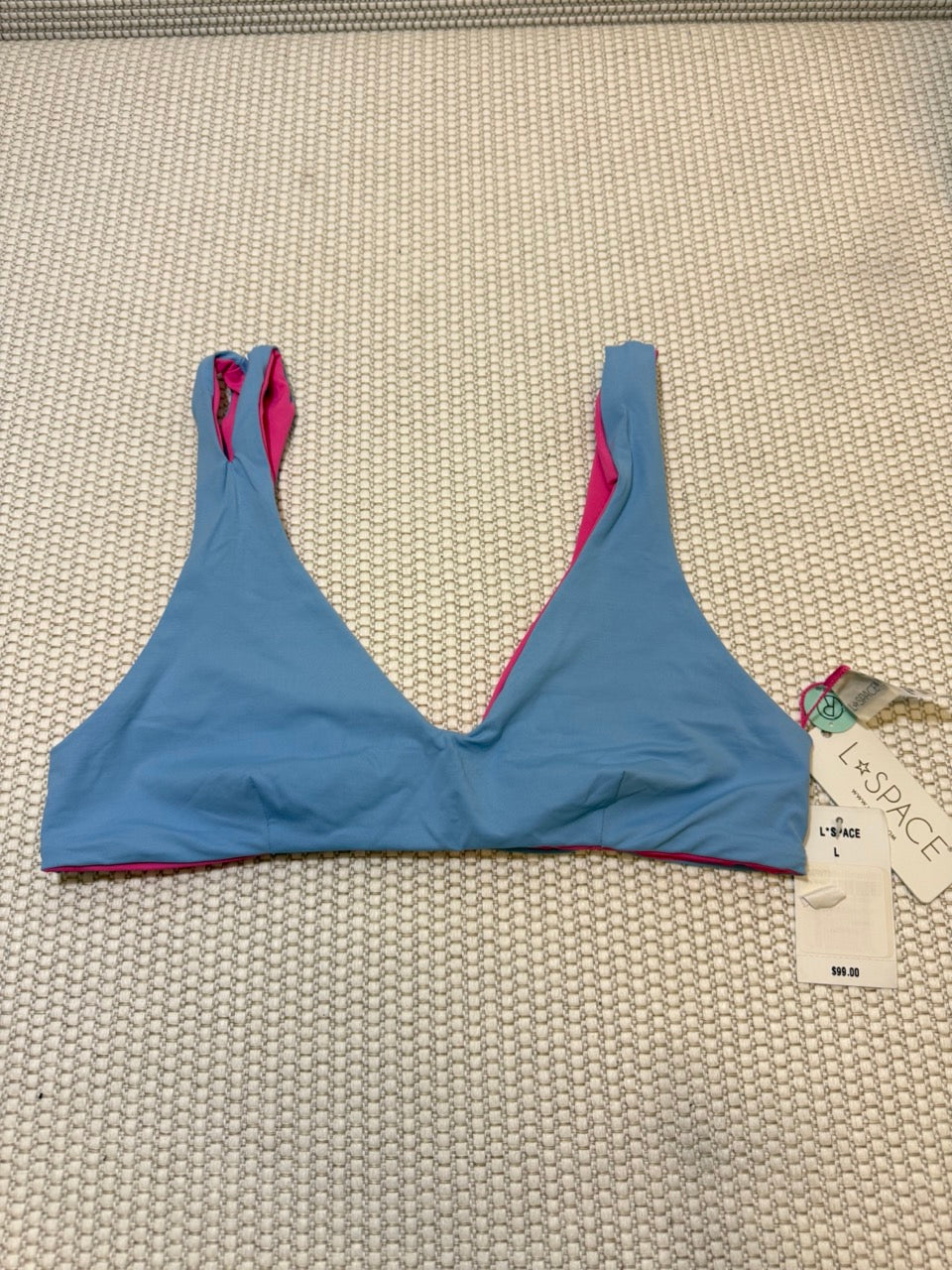 L*SPACE Reversible Bikini Top Blue & Pink New With Tags