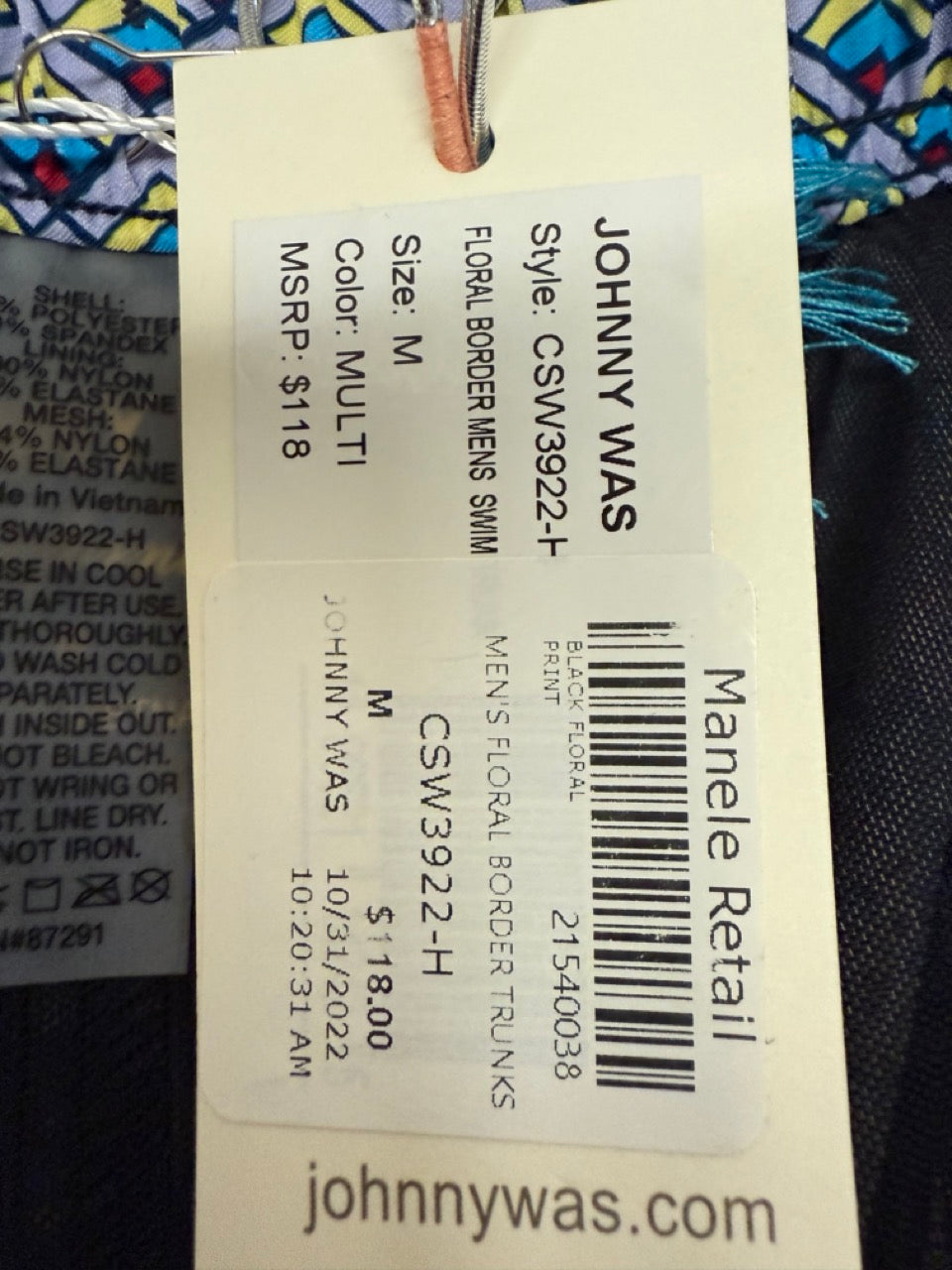 Johnny Was Floral Border Men's Swim Trunks. New with Tags. Resort Retail $118.00