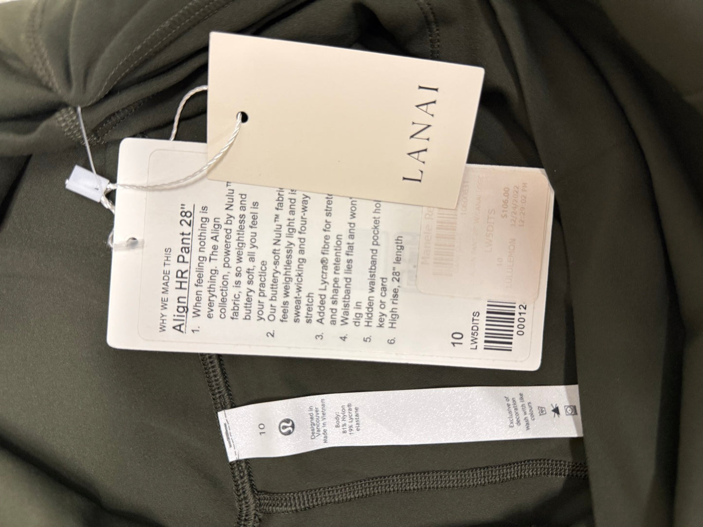 Lululemon Align HR Pant 28" Dark Olive