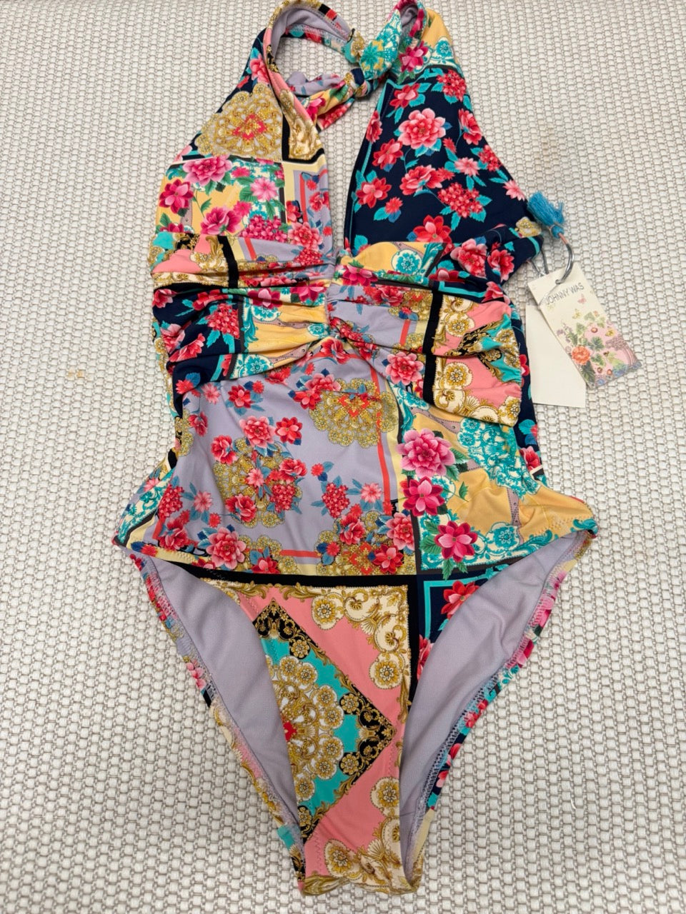 Johnny Was Taper Plunge 1 Piece Multi Floral Swimsuit