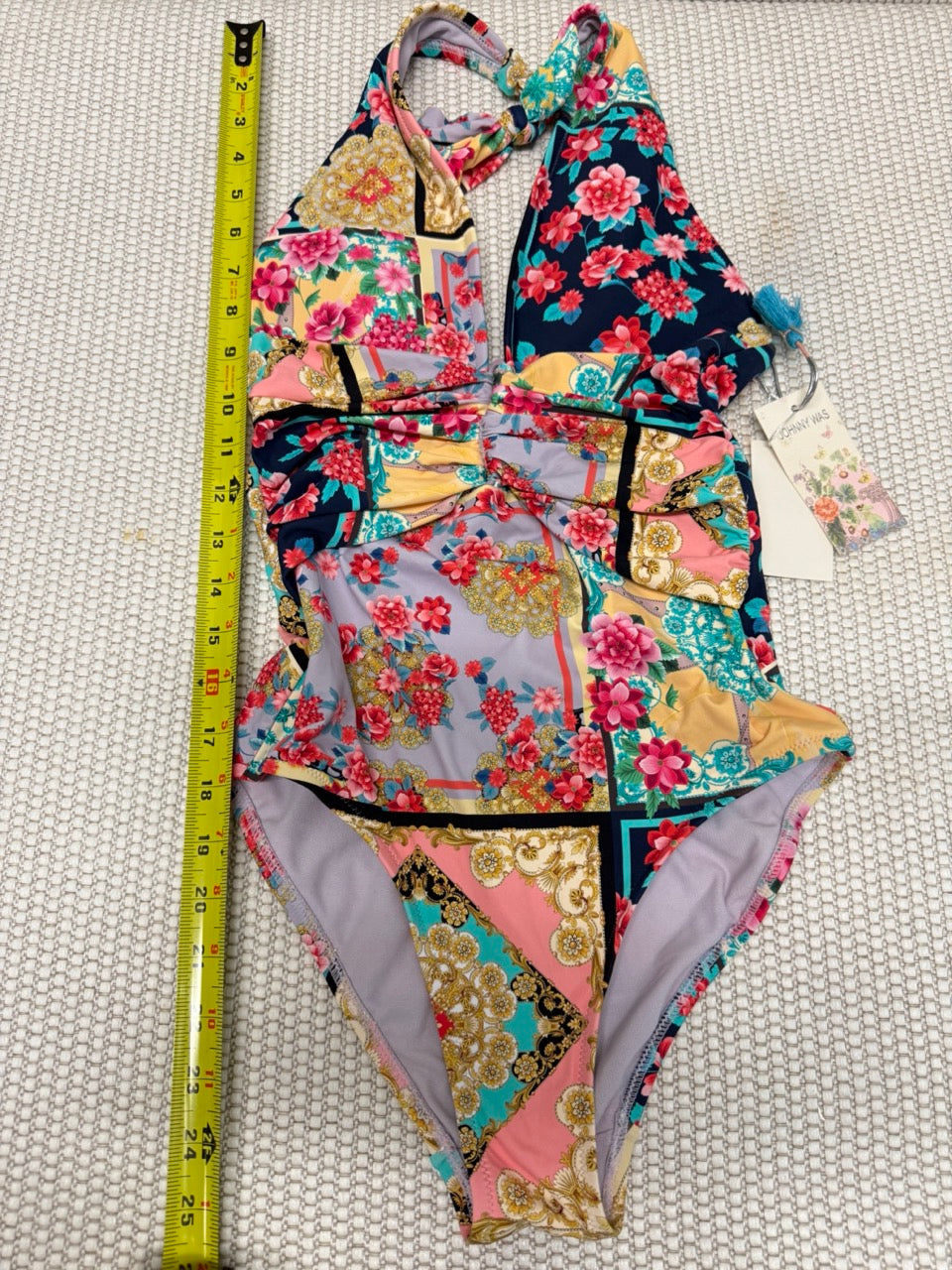 Johnny Was Taper Plunge 1 Piece Multi Floral Swimsuit