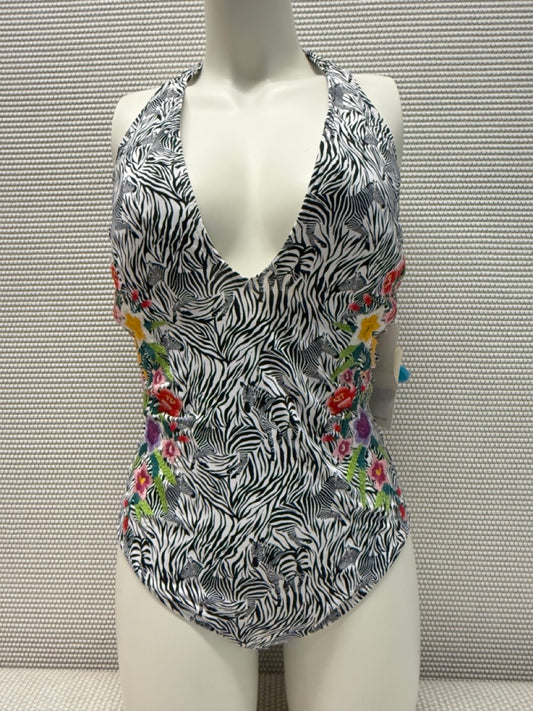 Johnny Was Spring Halter Embroidered One Piece Multi Print Swimsuit