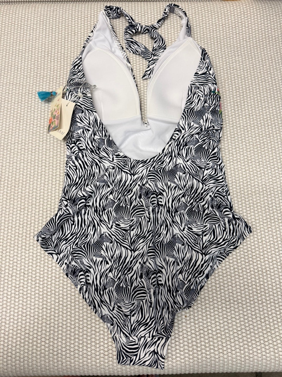 Johnny Was Spring Halter Embroidered One Piece Multi Print Swimsuit