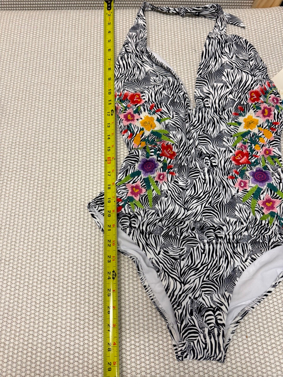 Johnny Was Spring Halter Embroidered One Piece Multi Print Swimsuit