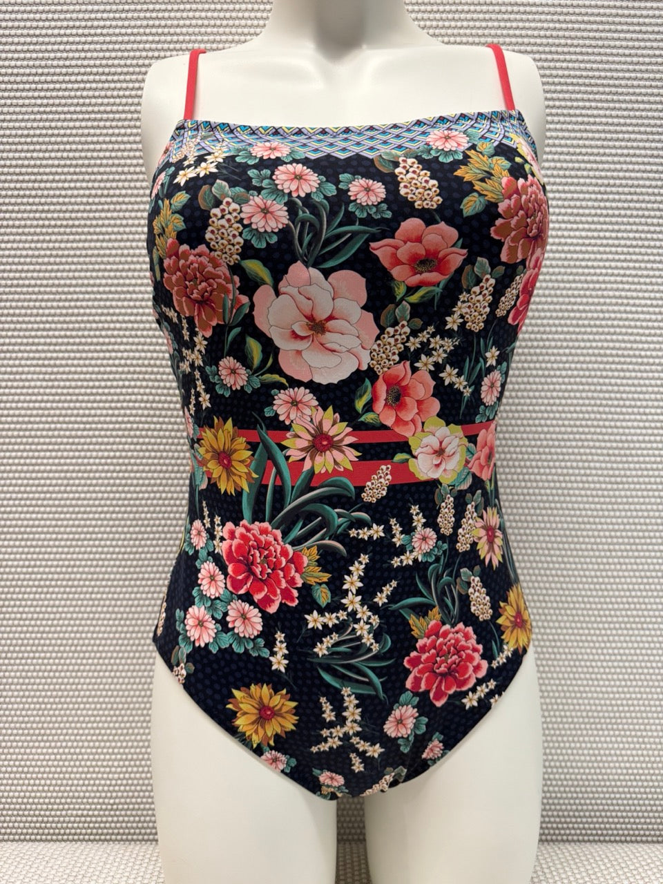 Johnny Was Spaghetti Strap One Piece Multi Print Swimsuit