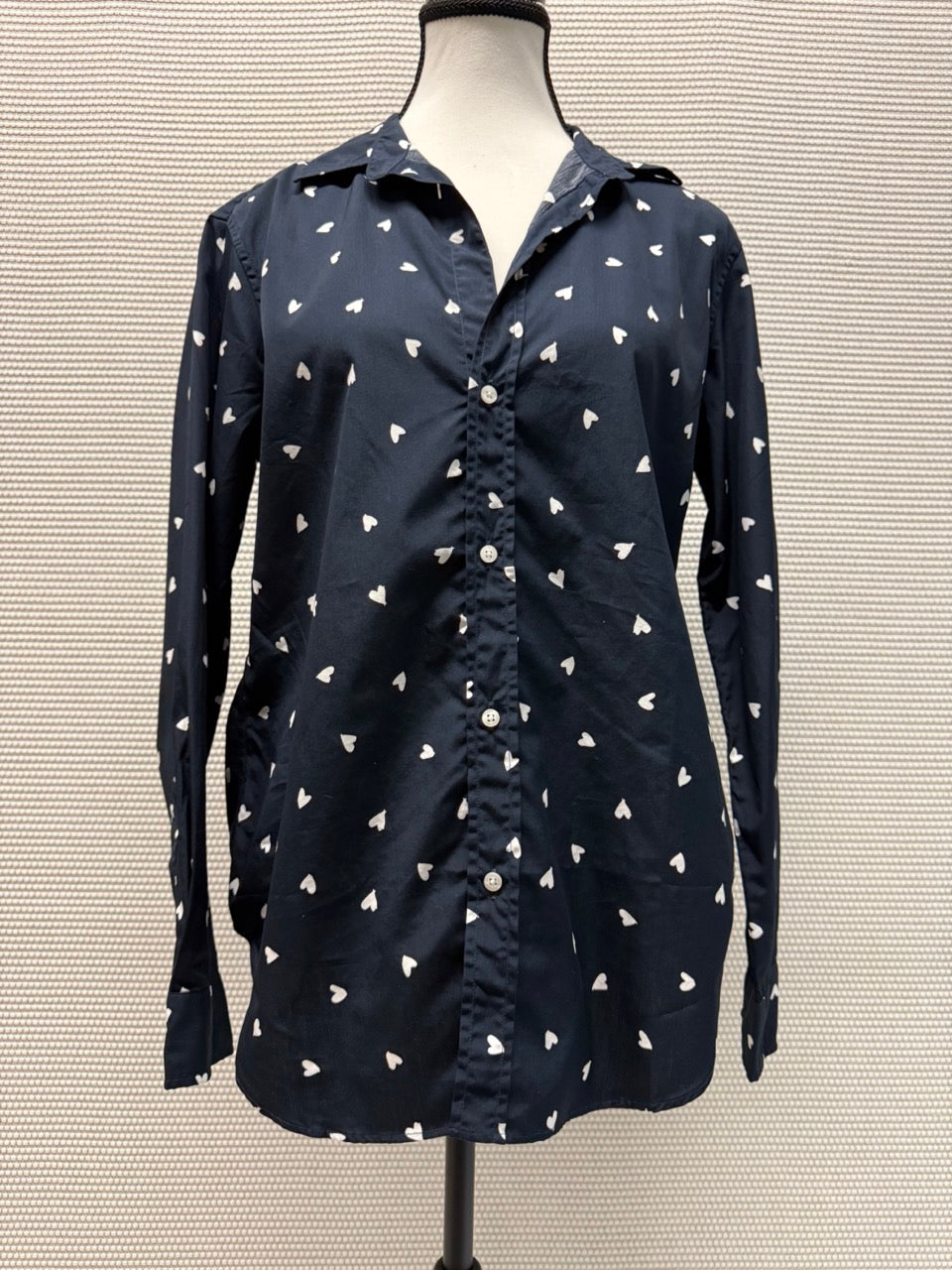 Frank & Eileen Navy White Hearts Button-Up Blouse