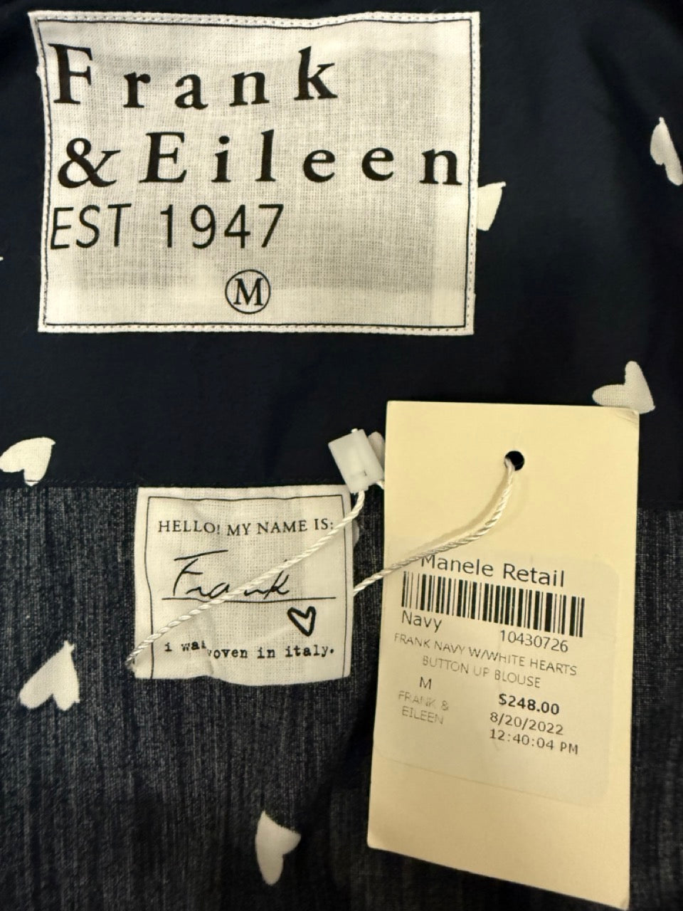 Frank & Eileen Navy White Hearts Button-Up Blouse