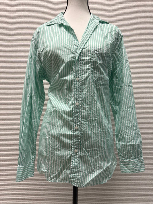 Frank & Eileen Green and White Striped Woven Button-Up Shirt