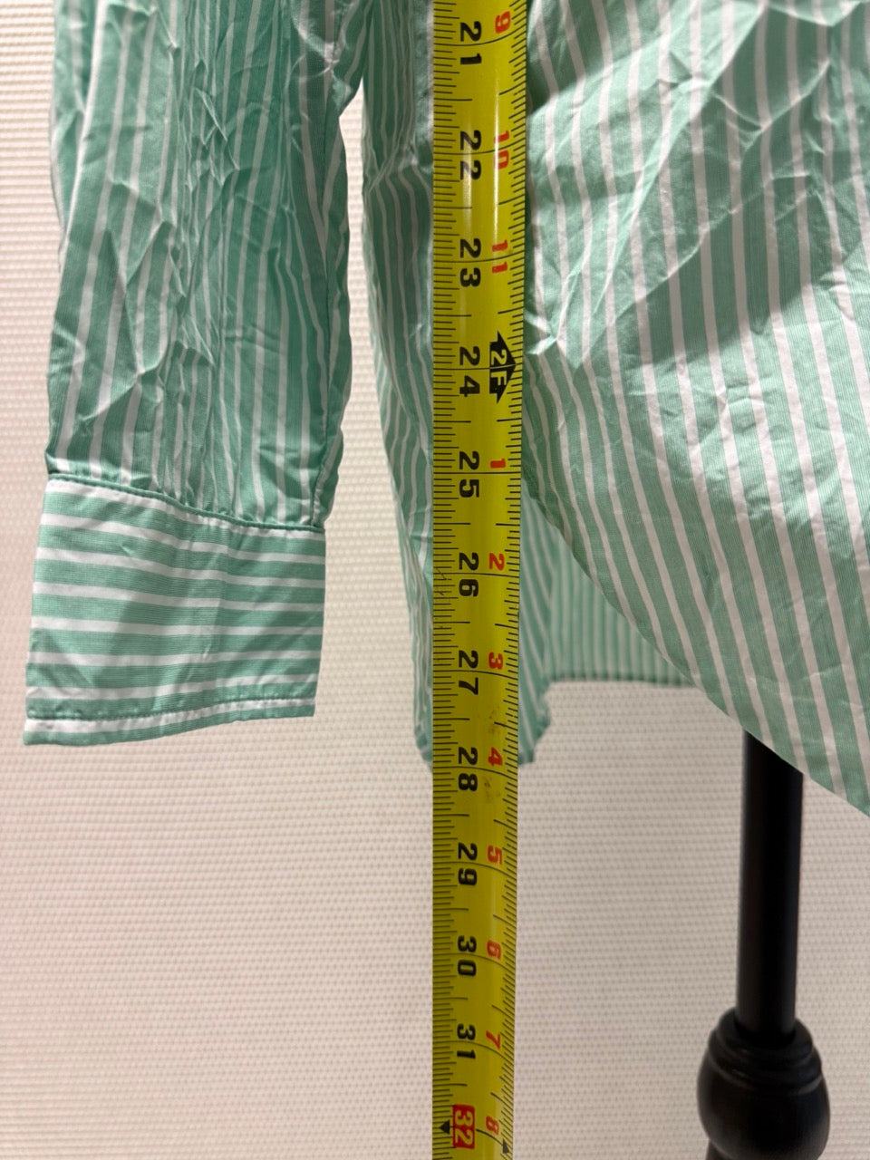Frank & Eileen Green and White Striped Woven Button-Up Shirt