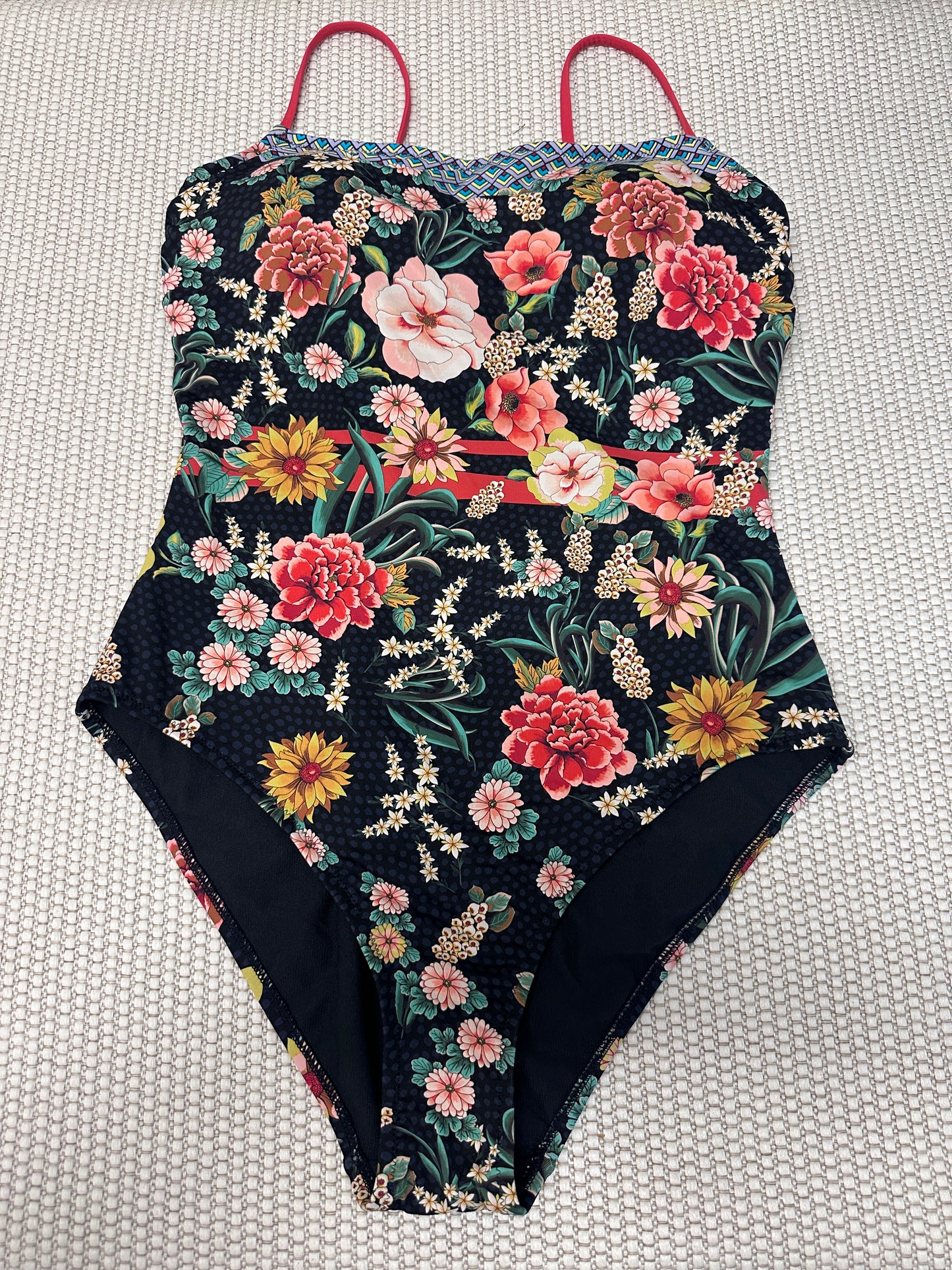 Johnny Was Spaghetti Strap One Piece Multi Print Swimsuit