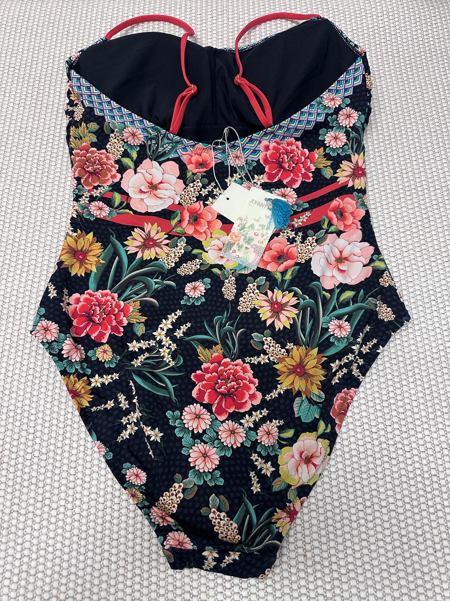 Johnny Was Spaghetti Strap One Piece Multi Print Swimsuit