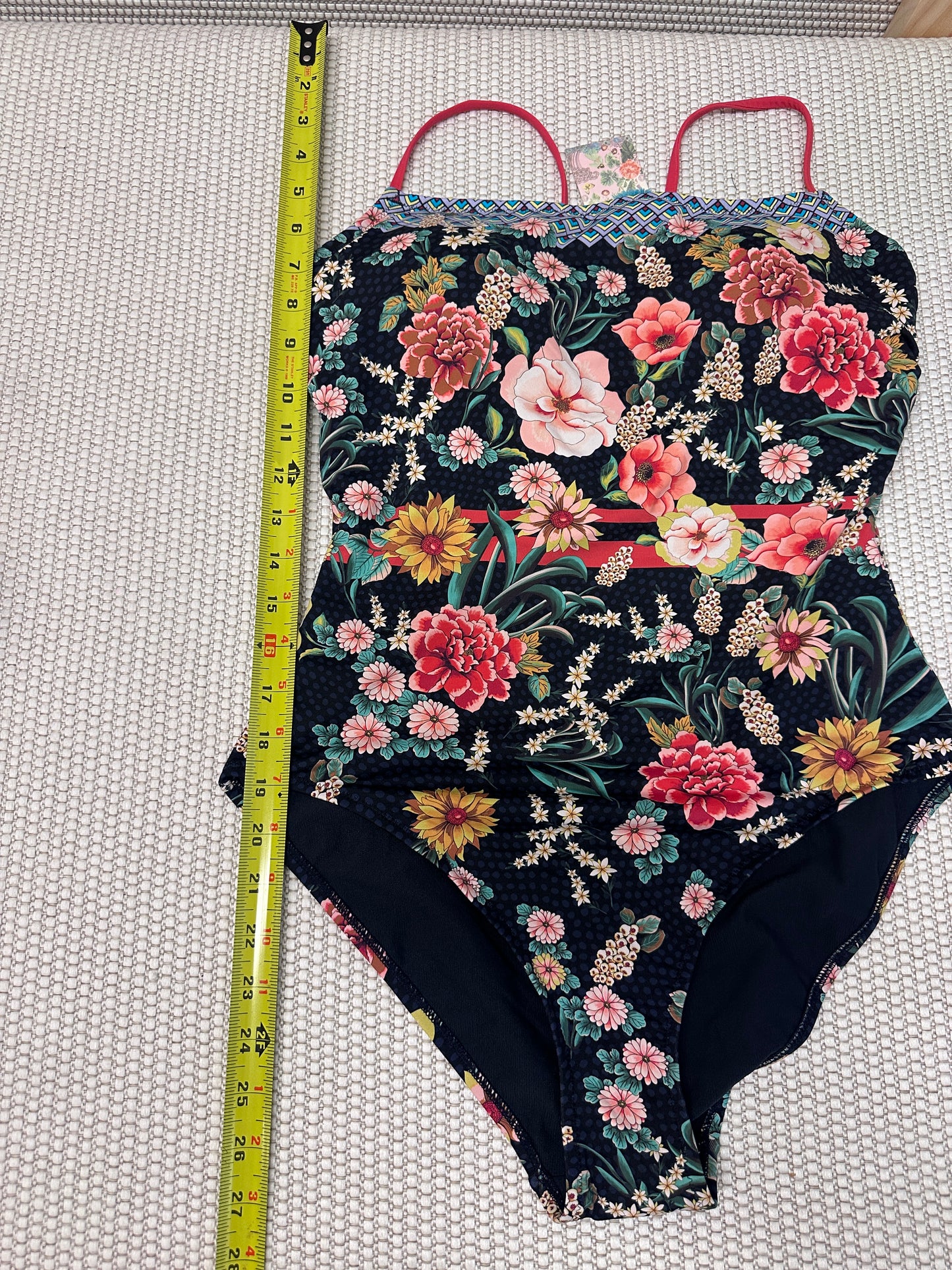 Johnny Was Spaghetti Strap One Piece Multi Print Swimsuit