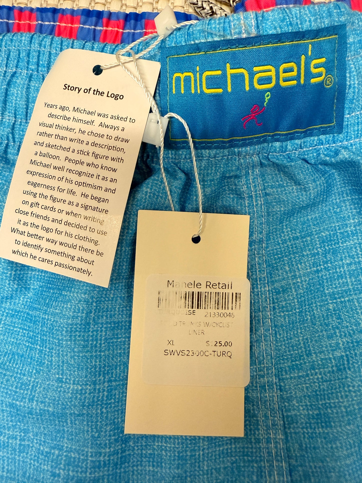 Michael's Drawstring Shorts w/ Cyclist Liner in Turquoise -New with Tag. Resort Retail $125.00