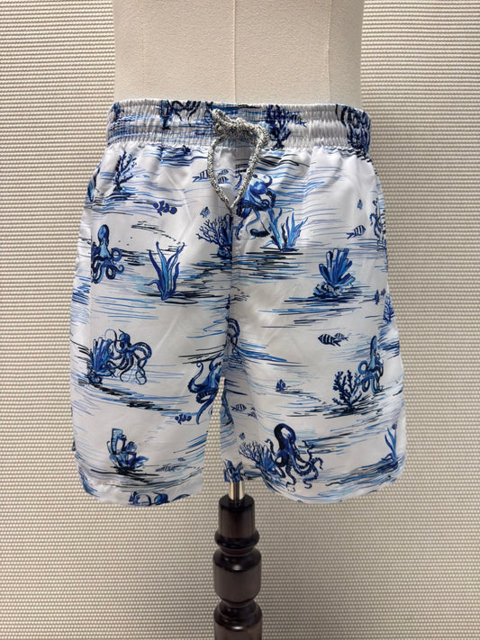 Michael's Men's Blue & White Octupus Shorts w/ Cyclists Liner -New with Tags. Resort Retail $125.00