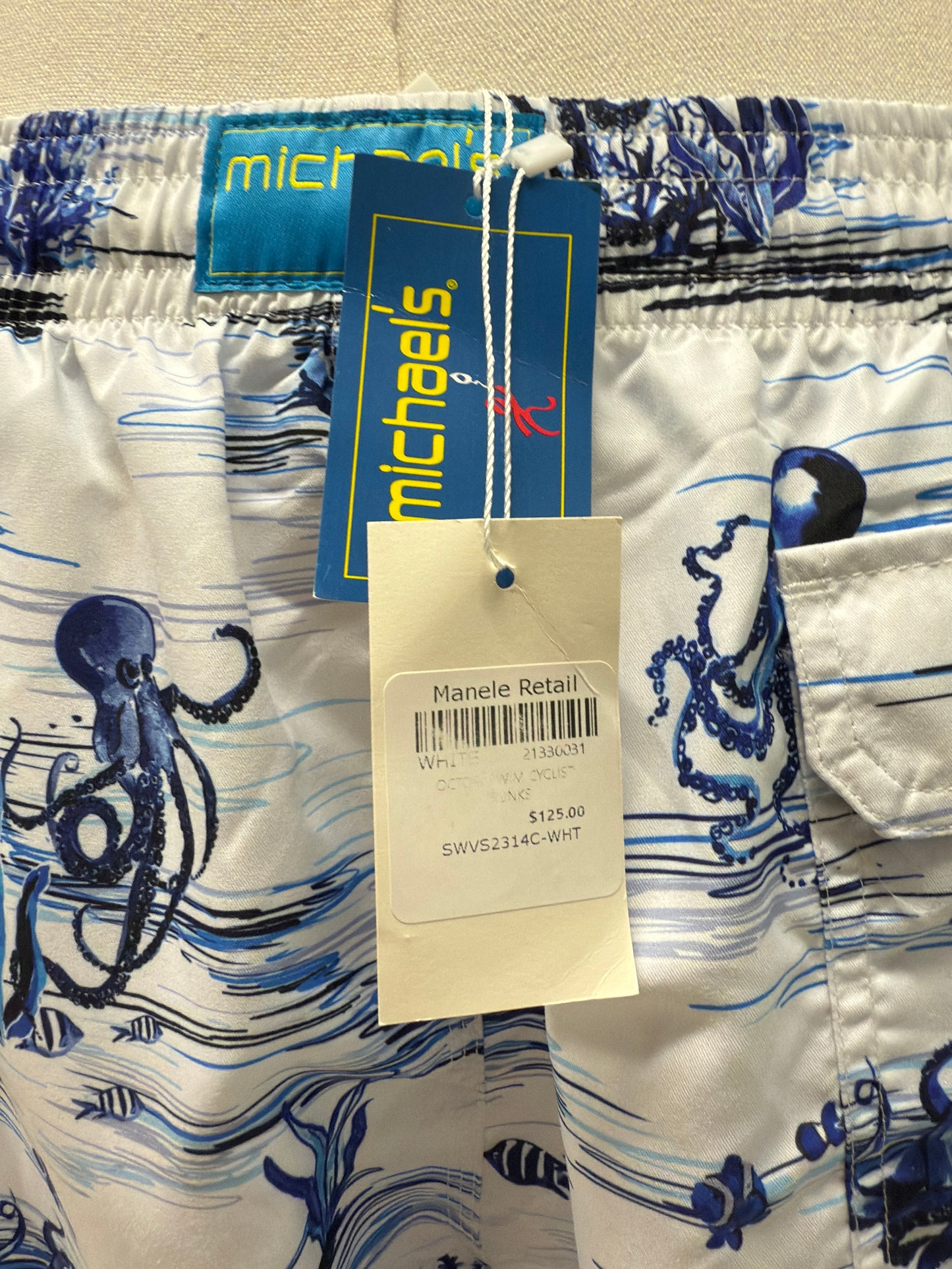 Michael's Men's Blue & White Octupus Shorts w/ Cyclists Liner -New with Tags. Resort Retail $125.00