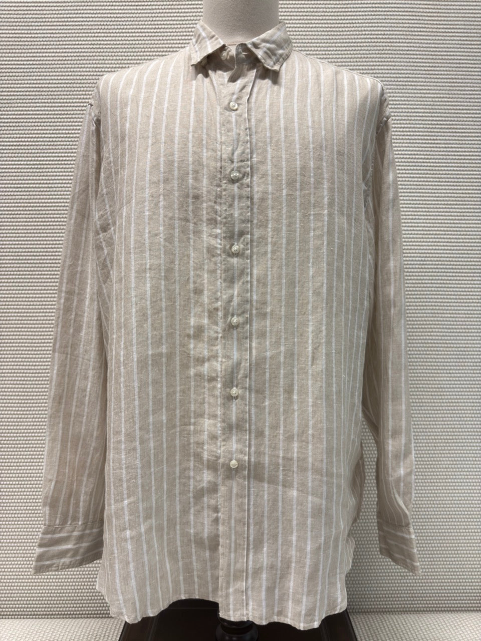 Mens Frank & Eileen “Finbar” Tan & White Striped Button-Front Shirt – XL