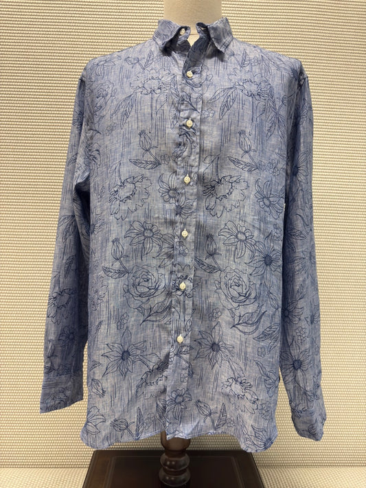 Frank & Eileen “Finbar” Blue Aloha Tropical Print Woven Shirt. New with Tags. Resort retail $238.