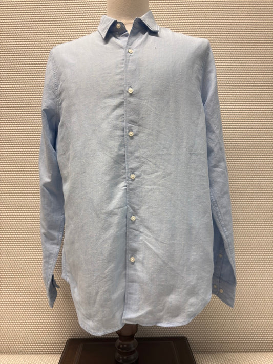 Superdry Studios “Linen L/S Shirt” in Chambray Blue — New with Tags. Resort retail $55.